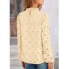 imagePRETTYGARDEN Tops for Women 2026 Spring Long Sleeve Blouses Dressy Casual Embroidered Eyelet Shirts Fall Going Out OutfitsBeige Yellow