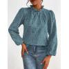 imagePRETTYGARDEN Tops for Women 2026 Spring Long Sleeve Blouses Dressy Casual Embroidered Eyelet Shirts Fall Going Out OutfitsBlue Grey