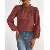 imagePRETTYGARDEN Tops for Women 2026 Spring Long Sleeve Blouses Dressy Casual Embroidered Eyelet Shirts Fall Going Out OutfitsBrown Red