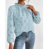 imagePRETTYGARDEN Tops for Women 2026 Spring Long Sleeve Blouses Dressy Casual Embroidered Eyelet Shirts Fall Going Out OutfitsLight Blue