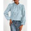 imagePRETTYGARDEN Tops for Women 2026 Spring Long Sleeve Blouses Dressy Casual Embroidered Eyelet Shirts Fall Going Out OutfitsLight Blue
