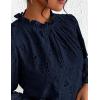 imagePRETTYGARDEN Tops for Women 2026 Spring Long Sleeve Blouses Dressy Casual Embroidered Eyelet Shirts Fall Going Out OutfitsNavy