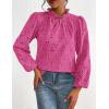 imagePRETTYGARDEN Tops for Women 2026 Spring Long Sleeve Blouses Dressy Casual Embroidered Eyelet Shirts Fall Going Out OutfitsRose Red