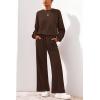 imagePRETTYGARDEN Women 2 Piece Outfits 2026 Spring Sweatsuits Crewneck Sweatshirt Wide Leg Sweatpants Lounge Sets TracksuitDark Brown