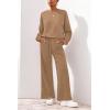 imagePRETTYGARDEN Women 2 Piece Outfits 2026 Spring Sweatsuits Crewneck Sweatshirt Wide Leg Sweatpants Lounge Sets TracksuitKhaki