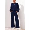 imagePRETTYGARDEN Women 2 Piece Outfits 2026 Spring Sweatsuits Crewneck Sweatshirt Wide Leg Sweatpants Lounge Sets TracksuitNavy Blue
