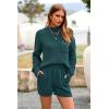 imagePRETTYGARDEN Women 2 Piece Tracksuit Set Casual Long Sleeve Pullover Top Lounge Shorts Knitted Sweater Outfit Blue GreenLarge