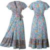 imagePRETTYGARDEN Women Boho Summer Side Split Deep V Neck Short Sleeves Maxi Dress with Belt