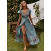 imagePRETTYGARDEN Women Boho Summer Side Split Deep V Neck Short Sleeves Maxi Dress with Belt