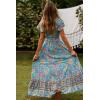imagePRETTYGARDEN Women Boho Summer Side Split Deep V Neck Short Sleeves Maxi Dress with Belt