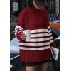 imagePRETTYGARDEN Women Oversized Striped Turtleneck Sweater 2025 Fall Fashion Long Sleeve Pullover Winter Chunky Knit Jumper TopsWine Red