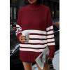 imagePRETTYGARDEN Women Oversized Striped Turtleneck Sweater 2025 Fall Fashion Long Sleeve Pullover Winter Chunky Knit Jumper TopsWine Red