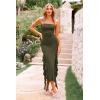 imagePRETTYGARDEN Women Sexy Off Shoulder Midi Dress Ruffle Hem Irregular Tassel Split Tube Bodycon Evening Party Dress Army GreenMedium