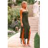 imagePRETTYGARDEN Women Sexy Off Shoulder Midi Dress Ruffle Hem Irregular Tassel Split Tube Bodycon Evening Party Dress Army GreenMedium