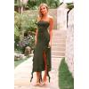 imagePRETTYGARDEN Women Sexy Off Shoulder Midi Dress Ruffle Hem Irregular Tassel Split Tube Bodycon Evening Party Dress Army GreenMedium