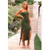 imagePRETTYGARDEN Women Sexy Off Shoulder Midi Dress Ruffle Hem Irregular Tassel Split Tube Bodycon Evening Party Dress Army GreenMedium