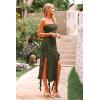 imagePRETTYGARDEN Women Sexy Off Shoulder Midi Dress Ruffle Hem Irregular Tassel Split Tube Bodycon Evening Party Dress Army GreenMedium