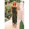 imagePRETTYGARDEN Women Sexy Off Shoulder Midi Dress Ruffle Hem Irregular Tassel Split Tube Bodycon Evening Party Dress Army GreenMedium