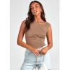 imagePRETTYGARDEN Womens 2 Pack T Shirts Casual Summer Cap Sleeve Asymmetrical Ruched Fitted Y2K Tops Basic Tees Black KhakiLarge