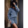 imagePRETTYGARDEN Womens 2 Piece Outfits 2024 Winter Long Sleeve V Neck Knit Pullover And Shorts Sweater Tracksuit Sets Grey BlueMedium