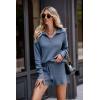 imagePRETTYGARDEN Womens 2 Piece Outfits 2024 Winter Long Sleeve V Neck Knit Pullover And Shorts Sweater Tracksuit Sets Grey BlueMedium