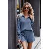 imagePRETTYGARDEN Womens 2 Piece Outfits 2024 Winter Long Sleeve V Neck Knit Pullover And Shorts Sweater Tracksuit Sets Grey BlueMedium