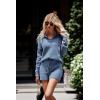 imagePRETTYGARDEN Womens 2 Piece Outfits 2024 Winter Long Sleeve V Neck Knit Pullover And Shorts Sweater Tracksuit Sets Grey BlueMedium