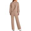 imagePRETTYGARDEN Womens 2 Piece Outfits 2026 Fall Long Sleeve Sweatshirt Wide Leg Pants Lounge Sets Winter Sweatsuits TracksuitKhaki
