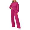 imagePRETTYGARDEN Womens 2 Piece Outfits 2026 Fall Long Sleeve Sweatshirt Wide Leg Pants Lounge Sets Winter Sweatsuits TracksuitRose Red