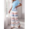 imagePRETTYGARDEN Womens 2 Piece Pajama Sets Summer 2026 Matching Lounge Outfits Short Sleeve Printed Sleepwear Spring PJ SetLight Blue