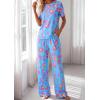 imagePRETTYGARDEN Womens 2 Piece Pajama Sets Summer 2026 Matching Lounge Outfits Short Sleeve Printed Sleepwear Spring PJ SetMulticolor Leopard