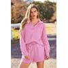 imagePRETTYGARDEN Womens 2 Piece Tracksuit Outfit Long Sleeve Blouse High Waisted Drawstring Shorts Loungewear Set PinkMedium