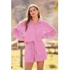 imagePRETTYGARDEN Womens 2 Piece Tracksuit Outfit Long Sleeve Blouse High Waisted Drawstring Shorts Loungewear Set PinkMedium
