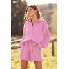 imagePRETTYGARDEN Womens 2 Piece Tracksuit Outfit Long Sleeve Blouse High Waisted Drawstring Shorts Loungewear Set PinkMedium