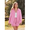 imagePRETTYGARDEN Womens 2 Piece Tracksuit Outfit Long Sleeve Blouse High Waisted Drawstring Shorts Loungewear Set PinkMedium