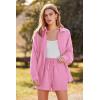 imagePRETTYGARDEN Womens 2 Piece Tracksuit Outfit Long Sleeve Blouse High Waisted Drawstring Shorts Loungewear Set PinkMedium