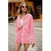 imagePRETTYGARDEN Womens 2 Piece Velour Tracksuit Casual Long Sleeve Zip Up Hoodie And Shorts Set Jogger Outfits Rose PinkMedium