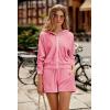 imagePRETTYGARDEN Womens 2 Piece Velour Tracksuit Casual Long Sleeve Zip Up Hoodie And Shorts Set Jogger Outfits Rose PinkMedium