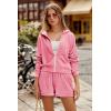 imagePRETTYGARDEN Womens 2 Piece Velour Tracksuit Casual Long Sleeve Zip Up Hoodie And Shorts Set Jogger Outfits Rose PinkMedium