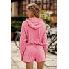 imagePRETTYGARDEN Womens 2 Piece Velour Tracksuit Casual Long Sleeve Zip Up Hoodie And Shorts Set Jogger Outfits Rose PinkMedium