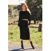 imagePRETTYGARDEN Womens 2024 Fall 2 Piece Outfits Tracksuit Rib Knit Crop Tops and Slit Midi Bodycon Skirt Dress Sets BlackSmall