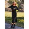 imagePRETTYGARDEN Womens 2024 Fall 2 Piece Outfits Tracksuit Rib Knit Crop Tops and Slit Midi Bodycon Skirt Dress Sets BlackSmall