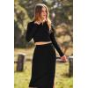 imagePRETTYGARDEN Womens 2024 Fall 2 Piece Outfits Tracksuit Rib Knit Crop Tops and Slit Midi Bodycon Skirt Dress Sets BlackSmall