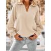 imagePRETTYGARDEN Womens 2024 Fall Fashion Blouse Tops Casual Long Sleeve V Neck Collared Cotton Linen Shirts