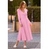 imagePRETTYGARDEN Womens 2024 Fall Midi Dress Puff Long Sleeve Wrap V Neck A Line Flowy Casual Elegant Cocktail Party Dresses PinkMedium