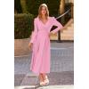 imagePRETTYGARDEN Womens 2024 Fall Midi Dress Puff Long Sleeve Wrap V Neck A Line Flowy Casual Elegant Cocktail Party Dresses PinkMedium