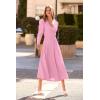 imagePRETTYGARDEN Womens 2024 Fall Midi Dress Puff Long Sleeve Wrap V Neck A Line Flowy Casual Elegant Cocktail Party Dresses PinkMedium