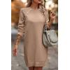 imagePRETTYGARDEN Womens 2024 Fall Sweater Dress Crewneck Long Sleeve Oversized Pullover Sweaters Casual Knit Short Dresses KhakiSmall