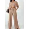 imagePRETTYGARDEN Womens 2024 Fall Track Suits 3 Piece Outfits Matching Sets Ribbed Knit Cardigan Cropped Tank Tops Wide Leg Pants