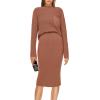 imagePRETTYGARDEN Womens 2024 Fall Two Piece Outfits Ribbed Knit Long Sleeve Pullover Sweater and Bodycon Midi Skirt Sets BrownSmall